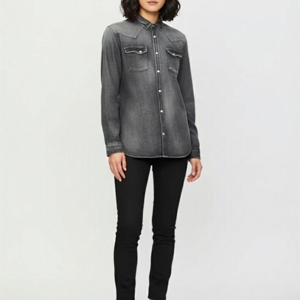 NWT The Kooples Gray Denim Button Down / Size XS / MSRP $195